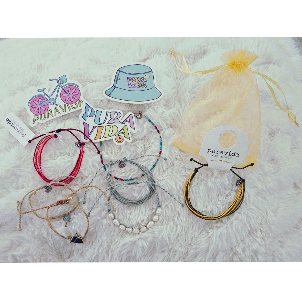 PV New SET (10) Bracelet Sticker w/ Pearl Mountain Palm Tree Hat Bike PURA VIDA
